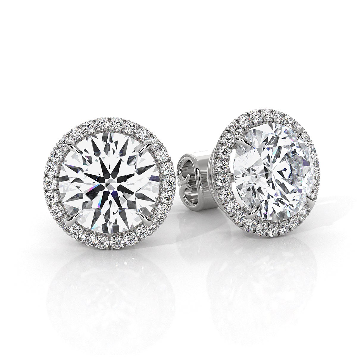 Round Lab Grown Diamond Claw Prong Women's Earring 14k White Gold 2.28 Ctw.